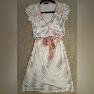 Pink White floral dot wrap dress Y2K vintage shabby chic XS